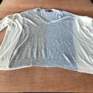 Love Stitch Sweater Women M Blue Striped Boxy V Neck Pullover Angora Wool 18384